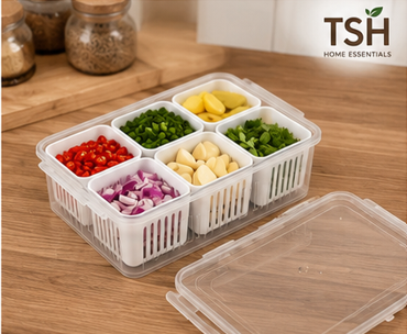 6-Grid Airtight Fridge organizer with Drain Compartment