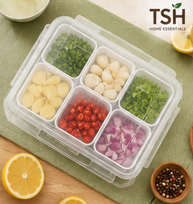 6-Grid Airtight Fridge organizer with Drain Compartment