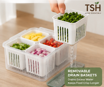 6-Grid Airtight Fridge organizer with Drain Compartment